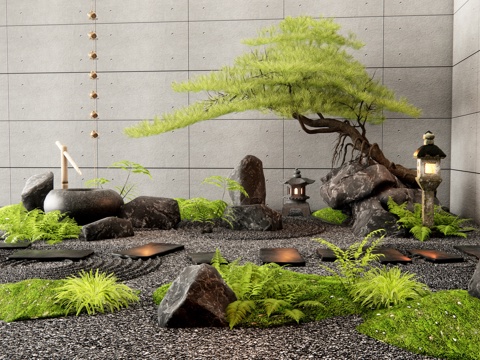 New Chinese Garden Landscape Sits Dry Mountain Water Bryophytes