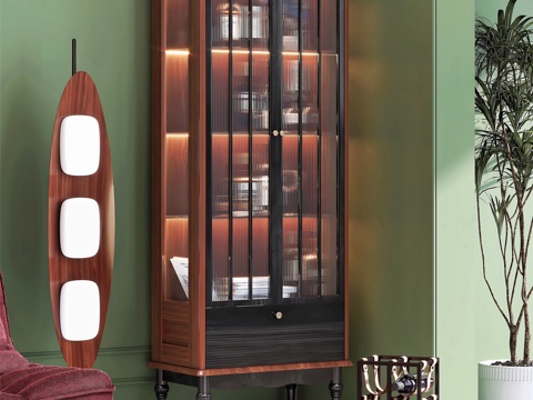 French solid wood glass door wine cabinet