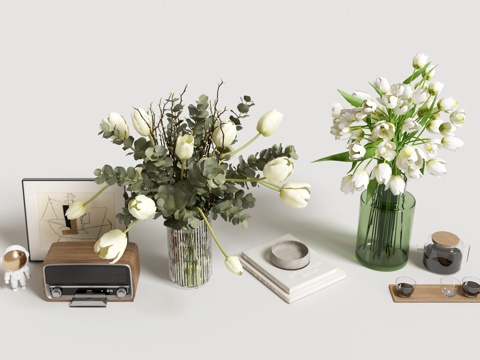 Desktop ornaments vase floral radio books