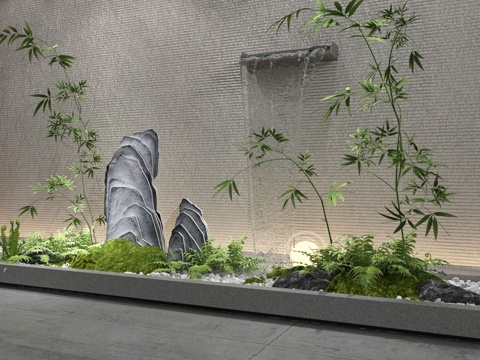 courtyard waterscape bamboo rockery stone interior landscaping