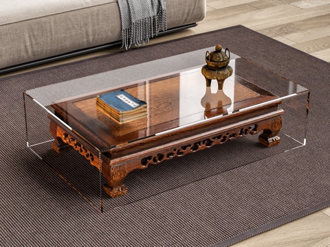 Neo-Chinese Style Coffee Table Glass Coffee Table