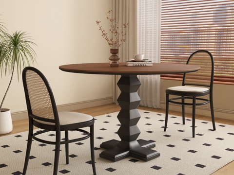 Middle Ancient Round Dining Table and Chair