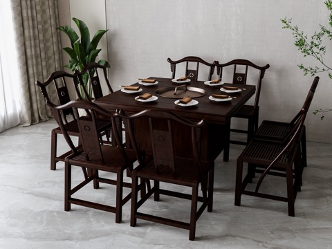 Neo-Chinese Style Hot Pot DiningRoom Dining Table and Chair