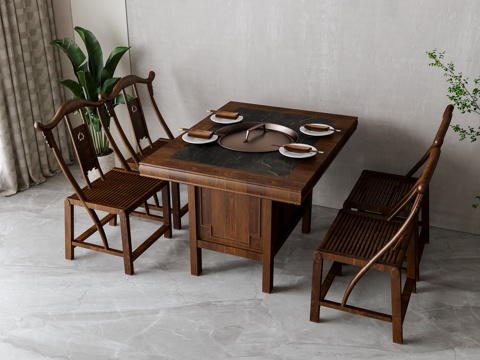 Neo-Chinese Style Hot Pot DiningRoom Dining Table and Chair