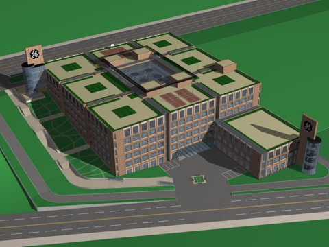 Aerial view of multi-storey public buildings