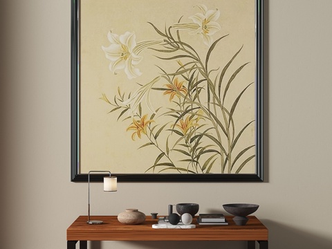 Middle Antique Lily Flower Hanging Painting Decorative Painting