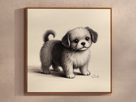 Cream Style puppy painting cartoon sketch children's hanging painting