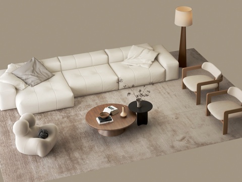 Cream Style Sectional Sofa Beanbag Floor Lamp