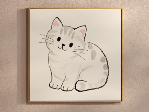 Cream Style cat painting simple cartoon children's painting