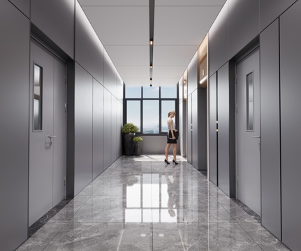 Modern office elevator hall