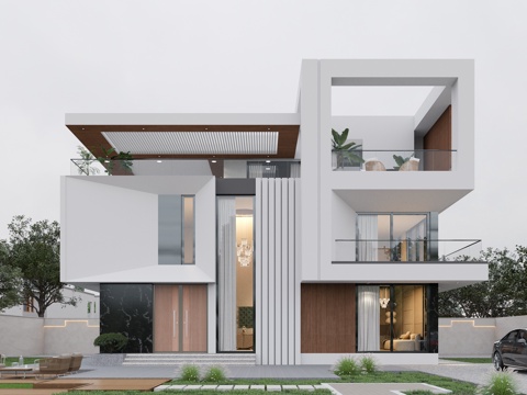 Modern single-family villa exterior second-floor villa exterior