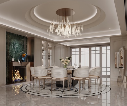 French Affordable Luxury Style DiningRoom Water Bar Area