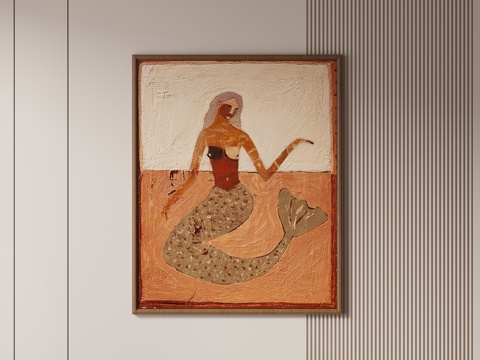 Mid-century Style Hanging Painting Mermaid Hanging Painting Oil Painting