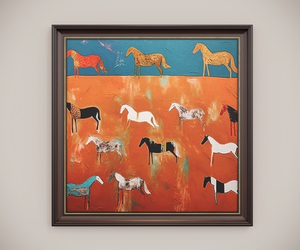 Mid-century Style Decorative Painting Horse Oil Painting