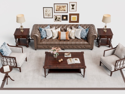 American Style Leather Sofa Coffee Table Sectional Sofa