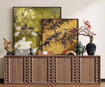 New Chinese Flower and Bird Painting Hanging Painting Oil Painting Side Cabinet