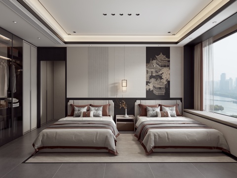 Neo-Chinese Style Bedroom Elder Room Elder Room Bed