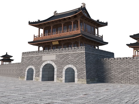 Chinese-style city gate tower wall