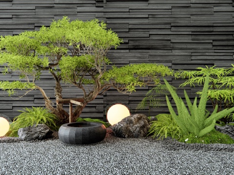 Neo-Chinese Style Plant Pile Courtyard Sketches Stone Flowers and Plants Water Bowl