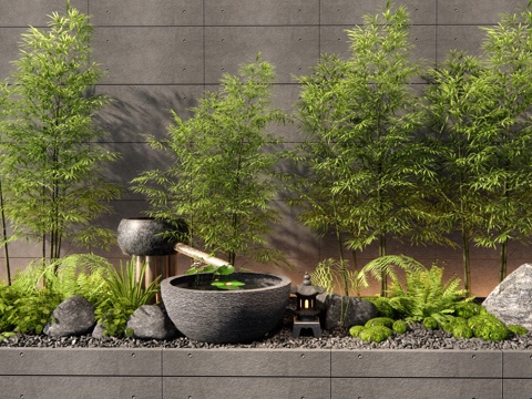 Neo-Chinese Style Bamboo Garden Landscape Plants Pile Moss