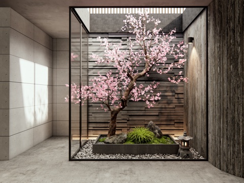 New Chinese Courtyard Sick Patio Landscape Peach Tree Plant Landscape