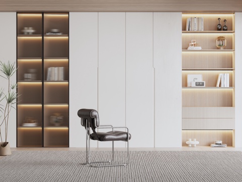 Modern Full Wall Cabinet Bookcase Chair