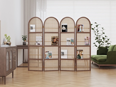 Mid-century Style Folding Screen Rattan Screen