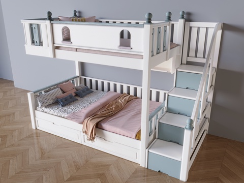 Cream Style up and down bed children high and low bunk bed