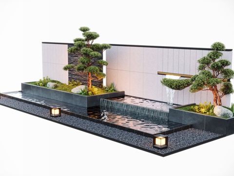 Modern courtyard waterscape wall stacked water pool pine fountain