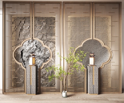 Neo-Chinese Style Plum Blossom Partition Wooden Grille