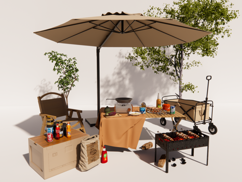 Coffee Table and Chair Outdoor Table and Chair Barbecue Food Parasol