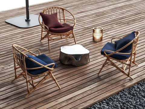 Outdoor Chair Leisure Table and Chair Rattan Chair Anticorrosive Wood Floor