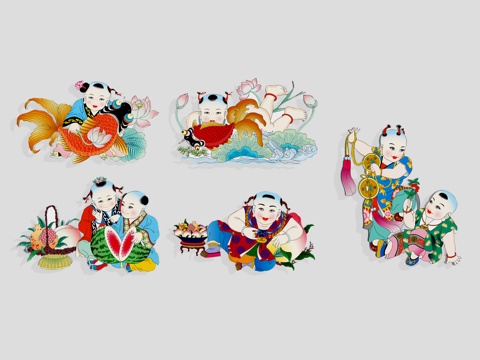 New Year pictures, auspicious children, boys, traditions, hand-painted, wall decorations, decorations, elements, symbols