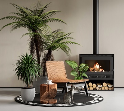 Green plant potted plant potted fireplace lounge chair