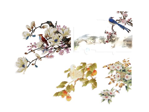 National tide carving, flower silhouette, wintersweet, peony, national flower, national wind, peach blossom, cherry blossom, powder