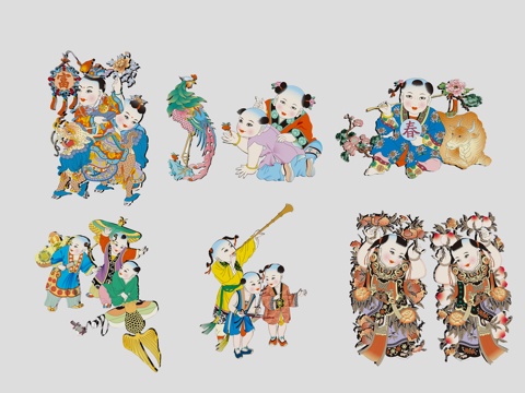 New Year pictures, auspicious children, boys, traditions, hand-painted, wall decorations, decorations, elements, symbols