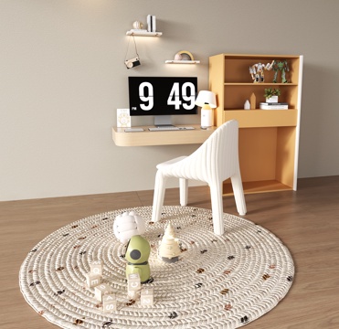 Modern Children's Desk and Chair Combination Bookcase Decorative Cabinet Study Table Carpet Decoration