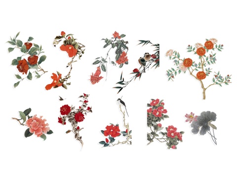 National tide carving, flower silhouette, wintersweet, peony, national flower, national wind, peach blossom, cherry blossom, powder