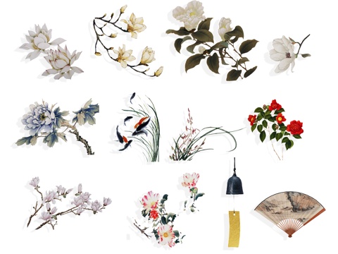 National tide carving, flower silhouette, wintersweet, peony, national flower, national wind, peach blossom, cherry blossom, powder