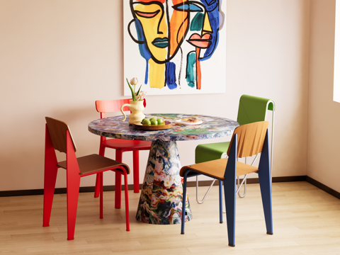 Modern Bauhaus Dining Table and Chair