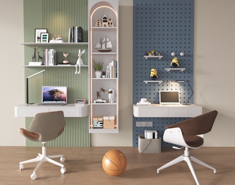 Modern Children's Desk and Chair Combination Bookcase Decorative Cabinet Learning Table Hole Board Wall Decorative Board