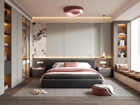 Modern Bedroom Double Bed Wardrobe