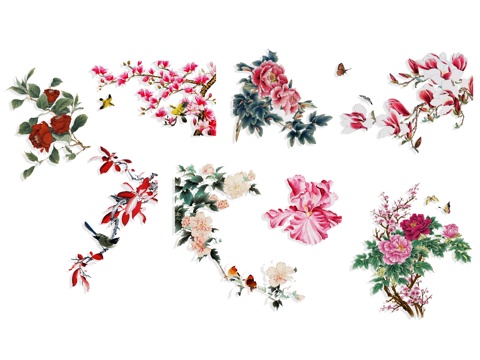 National tide carving, flower silhouette, wintersweet, peony, national flower, national wind, peach blossom, cherry blossom, powder