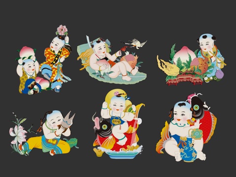 New Year pictures, auspicious children, boys, traditions, hand-painted, wall decorations, decorations, elements, symbols