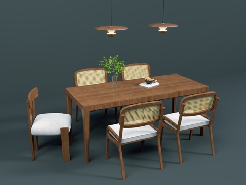 Mid-century Style Dining Table and Chair Cream Style Solid Wood Dining Table and Chair Combination Long Table Combination