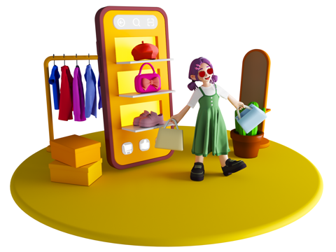 Online Shopping Clothing Scene Cartoon Shopping Cute Clothing Scene Online Shopping-VR0