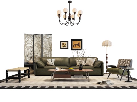 French Middle Ages Sofa Coffee Table Combination Living Room Chandelier American Screen Retro Floor Lamp Lounge Chair