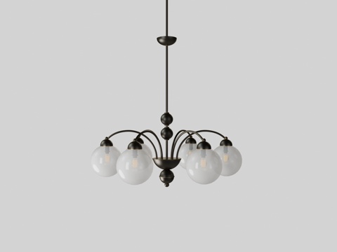 Modern metal six-head glass chandelier