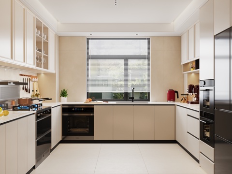 Modern Cream Style Kitchen Cabinet Refrigerator Cabinet Kitchen Appliances Kitchen Supplies