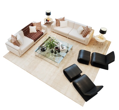 Modern Affordable Luxury Style Villa Sofa Multi-person Sofa Square Glass Coffee Table Leather Recliner Simple Sofa